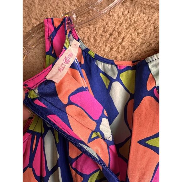 Alice & Trixie Anthro Dopamine Neon Geometric Asymmetrical Hem Silk‎ Top Sz S - Picture 10 of 14
